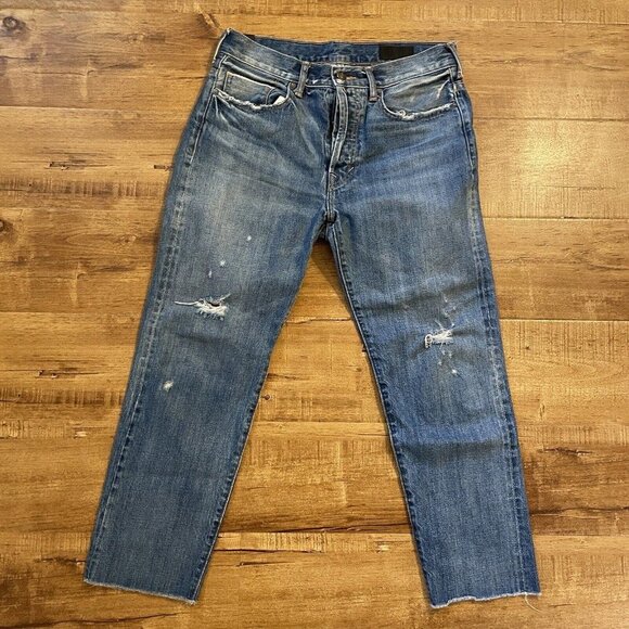 Vince Crop Jeans Sz 26 Blue Redline Selvedge USA Distress Button Fly YGI D2-76 - Picture 1 of 12